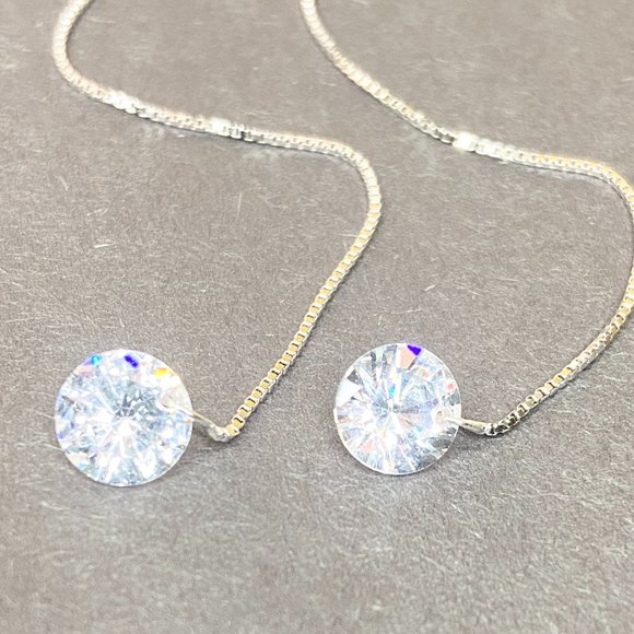 Silver Tassels Long Drop Crystal Vintage Earrings - Picture 3 of 8